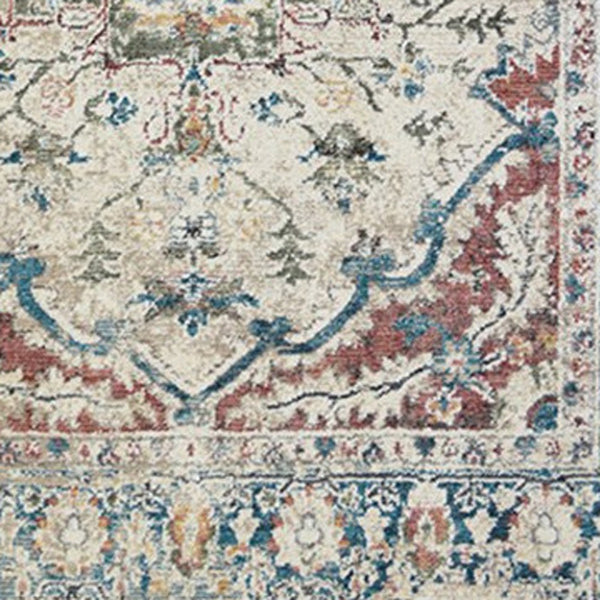 Homeroots 5' X 8' Ivory Blue And Gray Oriental Distressed Area Rug With Fringe  Polyester 555353