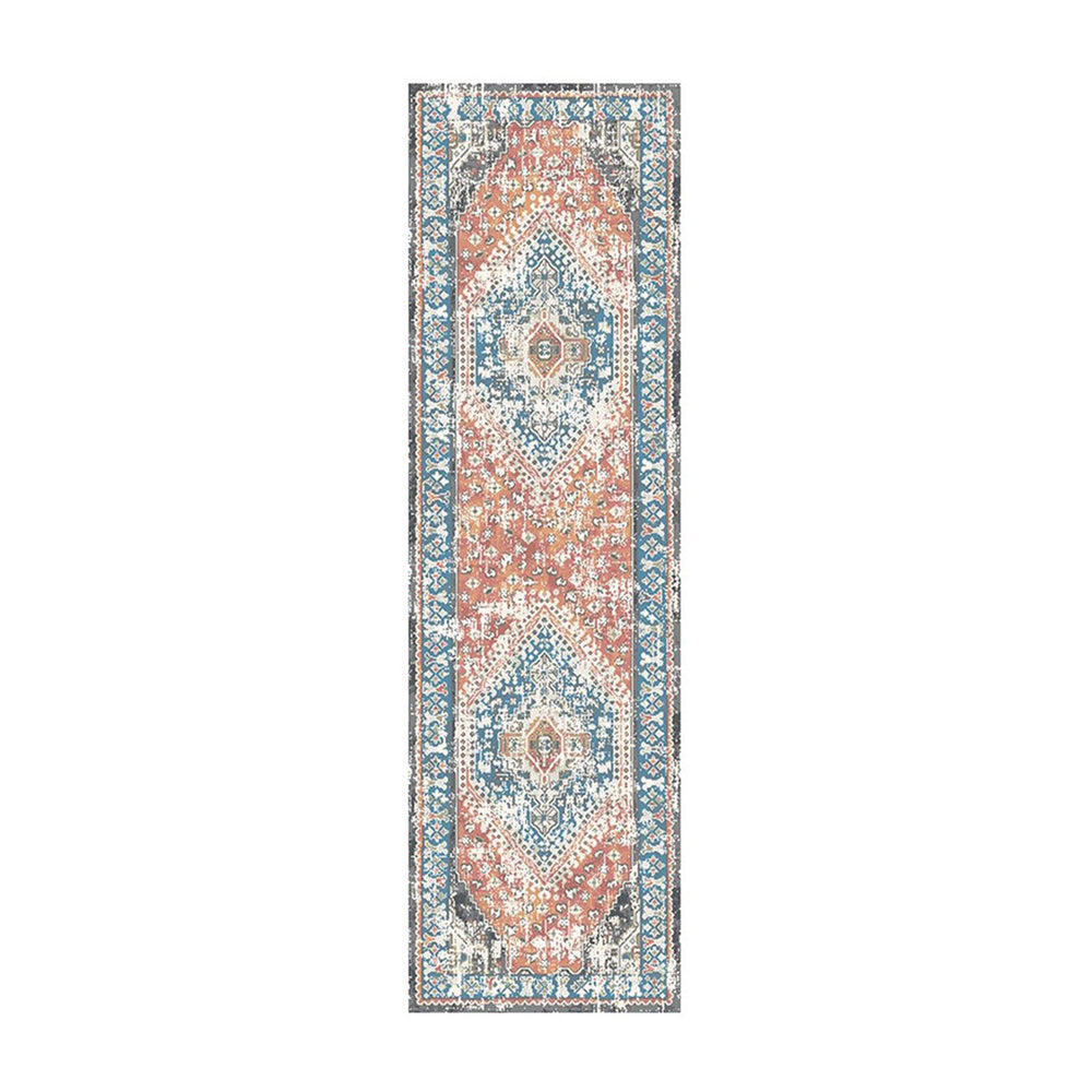 Homeroots 8' Teal Taupe And Rust Geometric Distressed Runner Rug With Fringe  Polyester 555357