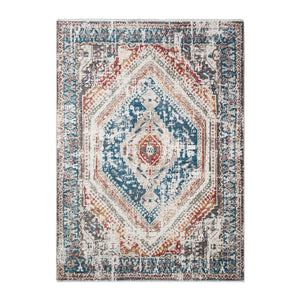 Homeroots 8' X 10' Teal Taupe And Rust Geometric Distressed Area Rug With Fringe  Polyester 555359