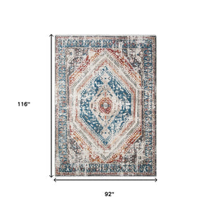 Homeroots 8' X 10' Teal Taupe And Rust Geometric Distressed Area Rug With Fringe  Polyester 555359