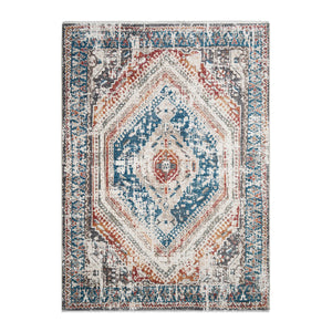 Homeroots 9' X 13' Teal Taupe And Rust Geometric Distressed Area Rug With Fringe  Polyester 555360