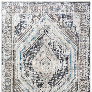 Homeroots 5' X 8' Gray Beige And Blue Geometric Distressed Area Rug With Fringe  Polyester 555363