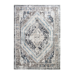Homeroots 5' X 8' Gray Beige And Blue Geometric Distressed Area Rug With Fringe  Polyester 555363