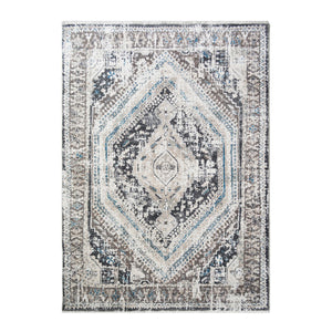 Homeroots 8' X 10' Gray Beige And Blue Geometric Distressed Area Rug With Fringe  Polyester 555364