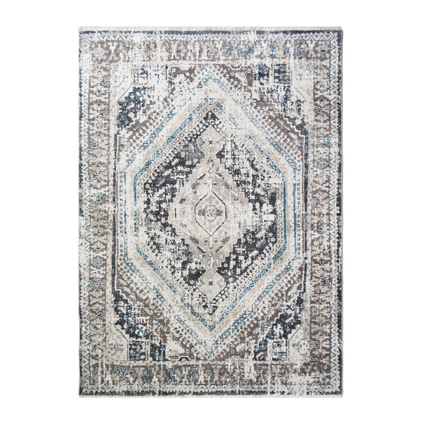 Homeroots 8' X 10' Gray Beige And Blue Geometric Distressed Area Rug With Fringe  Polyester 555364