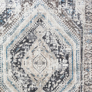 Homeroots 8' X 10' Gray Beige And Blue Geometric Distressed Area Rug With Fringe  Polyester 555364