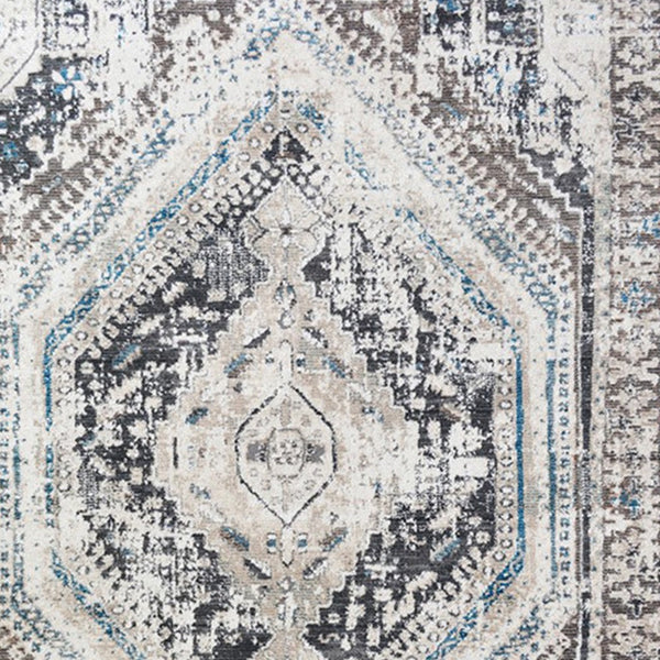 Homeroots 8' X 10' Gray Beige And Blue Geometric Distressed Area Rug With Fringe  Polyester 555364