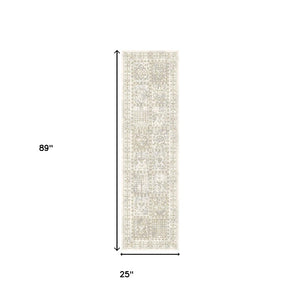 HomeRoots 8' Ivory Oriental Distressed Runner Rug – Classic Design, Durable, Soft Texture for Any Space! 555367