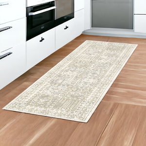 HomeRoots 8' Ivory Oriental Distressed Runner Rug – Classic Design, Durable, Soft Texture for Any Space! 555367