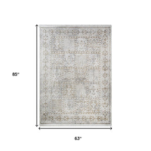 Homeroots 5' X 8' Ivory Oriental Distressed Area Rug With Fringe  Polyester 555368