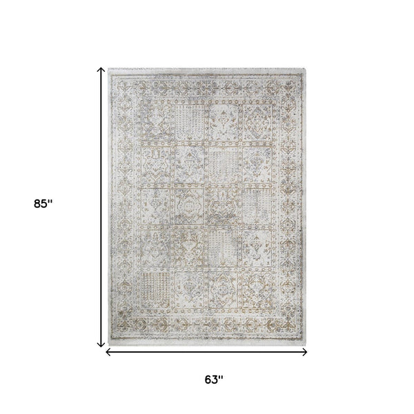 Homeroots 5' X 8' Ivory Oriental Distressed Area Rug With Fringe  Polyester 555368