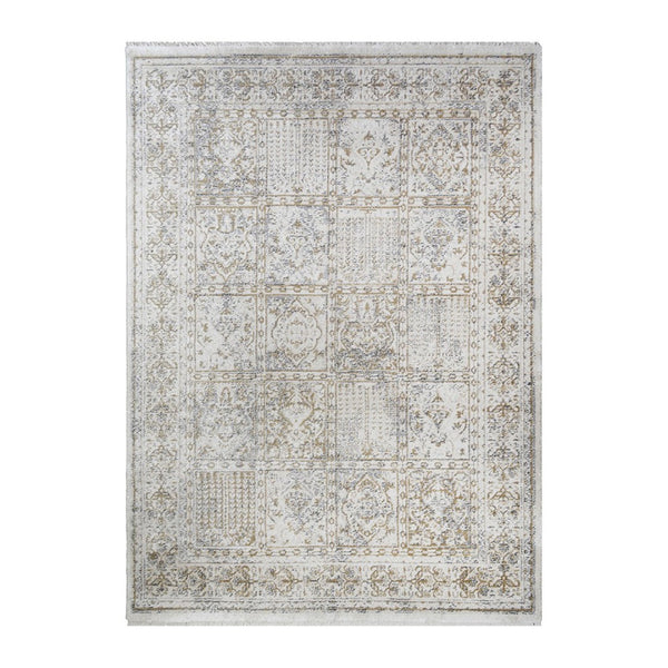 HomeRoots 5' Ivory Oriental Distressed Area Rug with Fringe Tassels – Soft, Stain-Resistant, Timeless Style 8' X 10' 555369