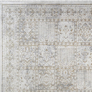 HomeRoots 5' Ivory Oriental Distressed Area Rug with Fringe Tassels – Soft, Stain-Resistant, Timeless Style 8' X 10' 555369