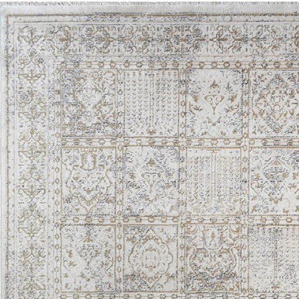 HomeRoots 5' Ivory Oriental Distressed Area Rug with Fringe Tassels – Soft, Stain-Resistant, Timeless Style 8' X 10' 555369