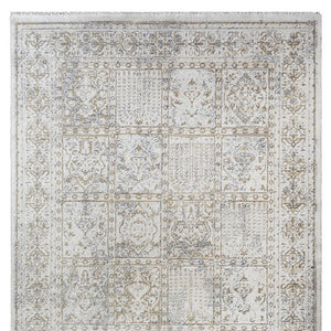HomeRoots 5' Ivory Oriental Distressed Area Rug with Fringe Tassels – Soft, Stain-Resistant, Timeless Style 8' X 10' 555369