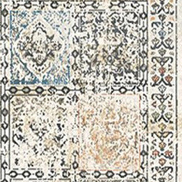 HomeRoots 8' Stylish Ivory Blue and Gray Distressed Patchwork Runner Rug with Fringe for Homes and Halls 555372