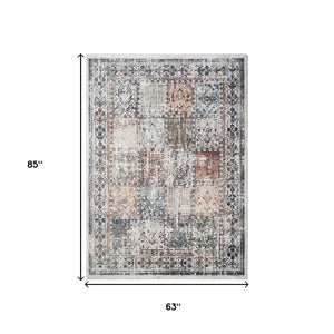 HomeRoots 5' Ivory Oriental Distressed Area Rug with Tasseled Fringe - Timeless Elegance for Any Room 5' X 8' 555373