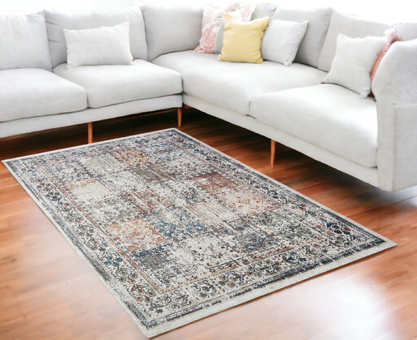 HomeRoots 5' Ivory Oriental Distressed Area Rug with Tasseled Fringe - Timeless Elegance for Any Room 5' X 8' 555373