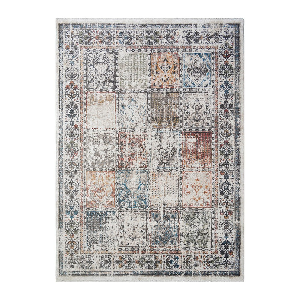 HomeRoots 5' Ivory Oriental Distressed Area Rug with Tasseled Fringe - Timeless Elegance for Any Room 9' X 13' 555375