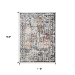 HomeRoots 5' Ivory Oriental Distressed Area Rug with Tasseled Fringe - Timeless Elegance for Any Room 9' X 13' 555375