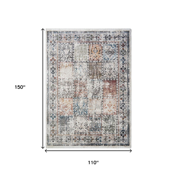 HomeRoots 5' Ivory Oriental Distressed Area Rug with Tasseled Fringe - Timeless Elegance for Any Room 9' X 13' 555375