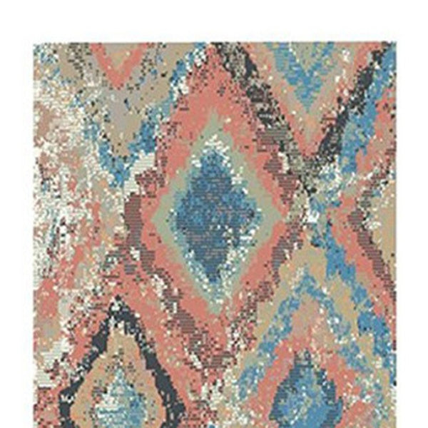 HomeRoots 8' Blue Geometric Distressed Runner Rug with Classic Tassel Fringe for Cozy Hallways & Entryways 555377