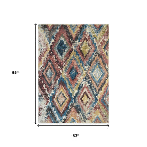 Homeroots 5' X 8' Blue Geometric Distressed Area Rug With Fringe  Polyester 555378