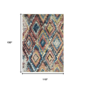 Homeroots 9' X 13' Blue Geometric Distressed Area Rug With Fringe  Polyester 555380