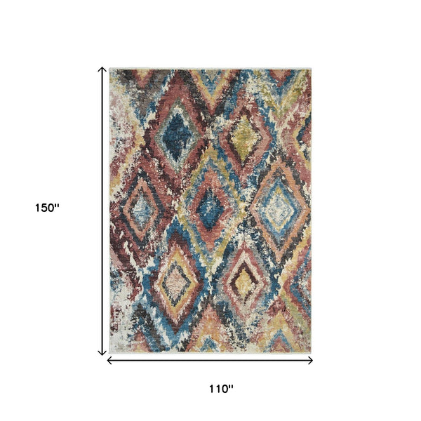 Homeroots 9' X 13' Blue Geometric Distressed Area Rug With Fringe  Polyester 555380