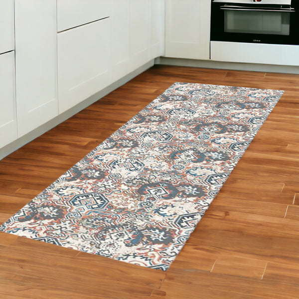 Homeroots 8' Rust Oriental Distressed Runner Rug With Fringe  Polyester 555382