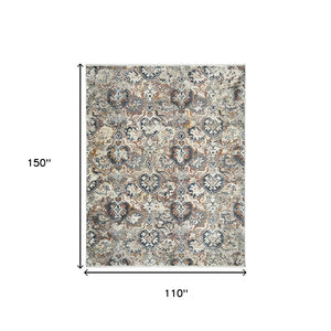 HomeRoots 5' Distressed Rust Oriental Area Rug with Timeless Fringe for Vintage Charm in Any Space 9' X 13' 555385