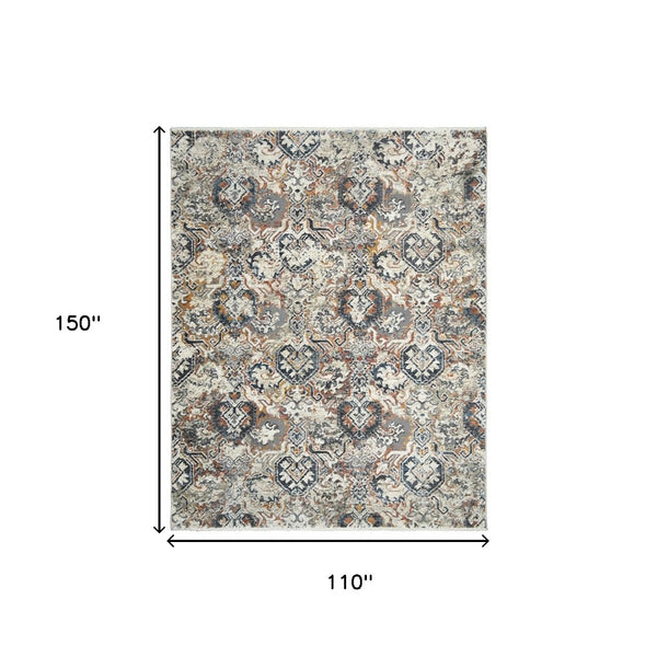 HomeRoots 5' Distressed Rust Oriental Area Rug with Timeless Fringe for Vintage Charm in Any Space 9' X 13' 555385