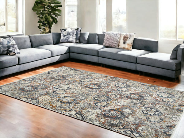 HomeRoots 5' Distressed Rust Oriental Area Rug with Timeless Fringe for Vintage Charm in Any Space 9' X 13' 555385