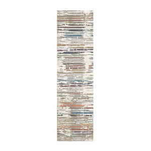HomeRoots 8' Beige Geometric Distressed Runner Rug with Fringed Edges - Vintage Style for Hallways & Entryways 555387