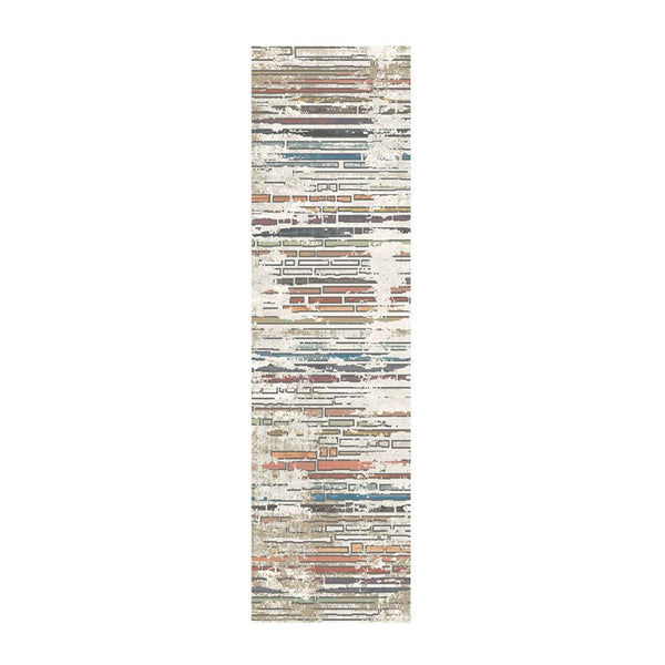 HomeRoots 8' Beige Geometric Distressed Runner Rug with Fringed Edges - Vintage Style for Hallways & Entryways 555387
