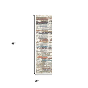 HomeRoots 8' Beige Geometric Distressed Runner Rug with Fringed Edges - Vintage Style for Hallways & Entryways 555387