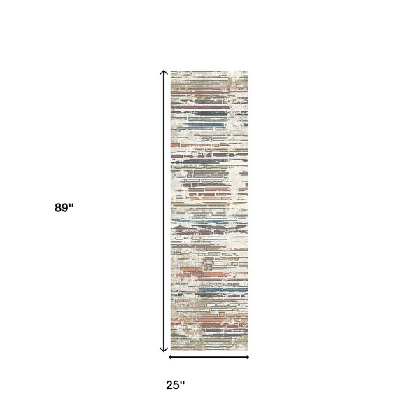 HomeRoots 8' Beige Geometric Distressed Runner Rug with Fringed Edges - Vintage Style for Hallways & Entryways 555387