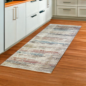 HomeRoots 8' Beige Geometric Distressed Runner Rug with Fringed Edges - Vintage Style for Hallways & Entryways 555387