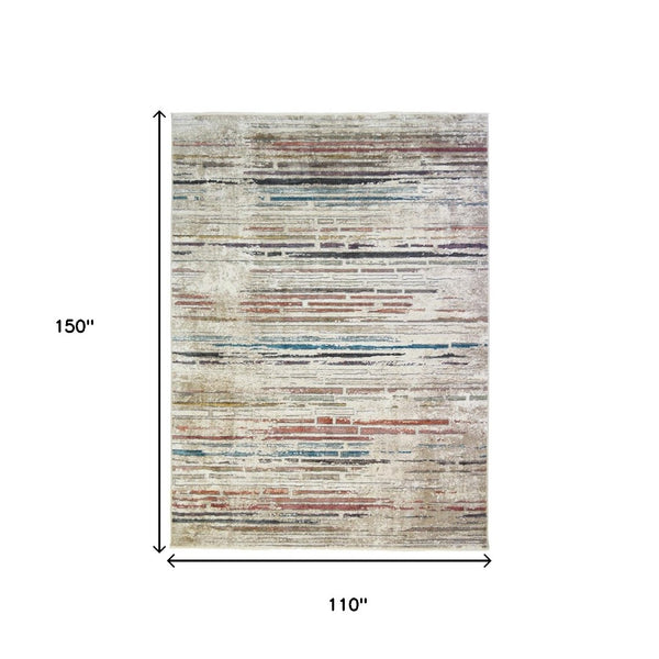 HomeRoots 9' Beige Geometric Distressed Area Rug with Classic Fringe – Stylish, Durable, and Stain-Resistant Design 9' X 13' 555390