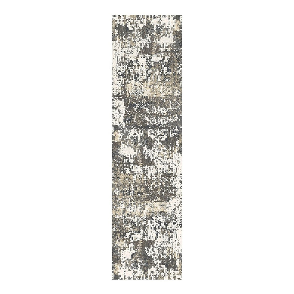HomeRoots 8' Black Abstract Distressed Runner Rug with Classic Tassel Fringe - Modern Artistry for Your Home 555392
