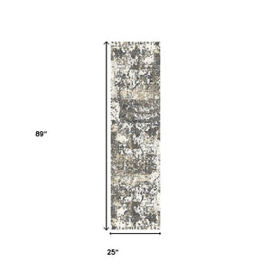 HomeRoots 8' Black Abstract Distressed Runner Rug with Classic Tassel Fringe - Modern Artistry for Your Home 555392