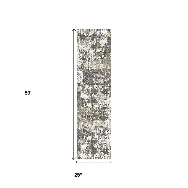 HomeRoots 8' Black Abstract Distressed Runner Rug with Classic Tassel Fringe - Modern Artistry for Your Home 555392