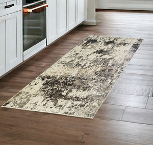 HomeRoots 8' Black Abstract Distressed Runner Rug with Classic Tassel Fringe - Modern Artistry for Your Home 555392