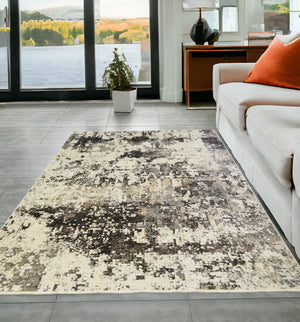 Homeroots 5' X 8' Black Abstract Distressed Area Rug With Fringe  Polyester 555393