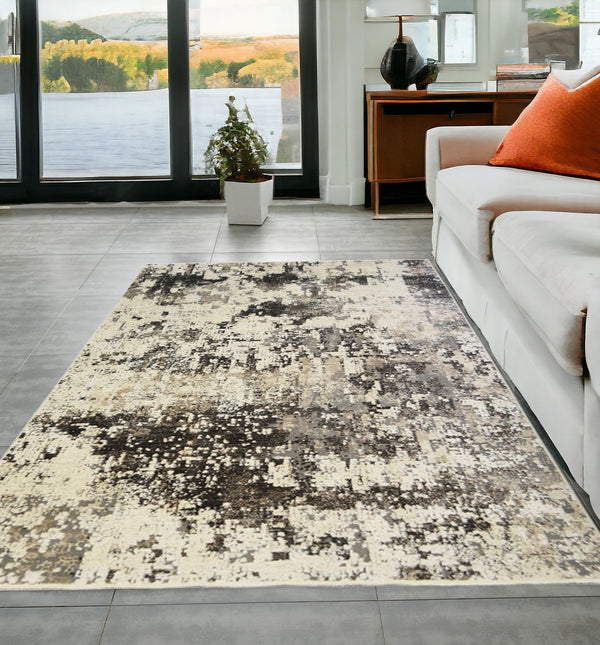 Homeroots 5' X 8' Black Abstract Distressed Area Rug With Fringe  Polyester 555393