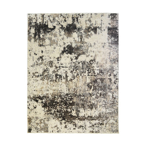 Homeroots 9' X 13' Black Abstract Distressed Area Rug With Fringe  Polyester 555395