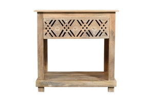 HomeRoots 28" Natural Solid Wood Nightstand with Geometric Design, Coastal Charm & Versatile Storage Solution 555399