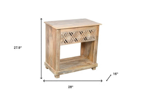 HomeRoots 28" Natural Solid Wood Nightstand with Geometric Design, Coastal Charm & Versatile Storage Solution 555399