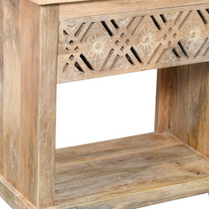 HomeRoots 28" Natural Solid Wood Nightstand with Geometric Design, Coastal Charm & Versatile Storage Solution 555399