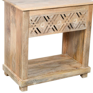 HomeRoots 28" Natural Solid Wood Nightstand with Geometric Design, Coastal Charm & Versatile Storage Solution 555399